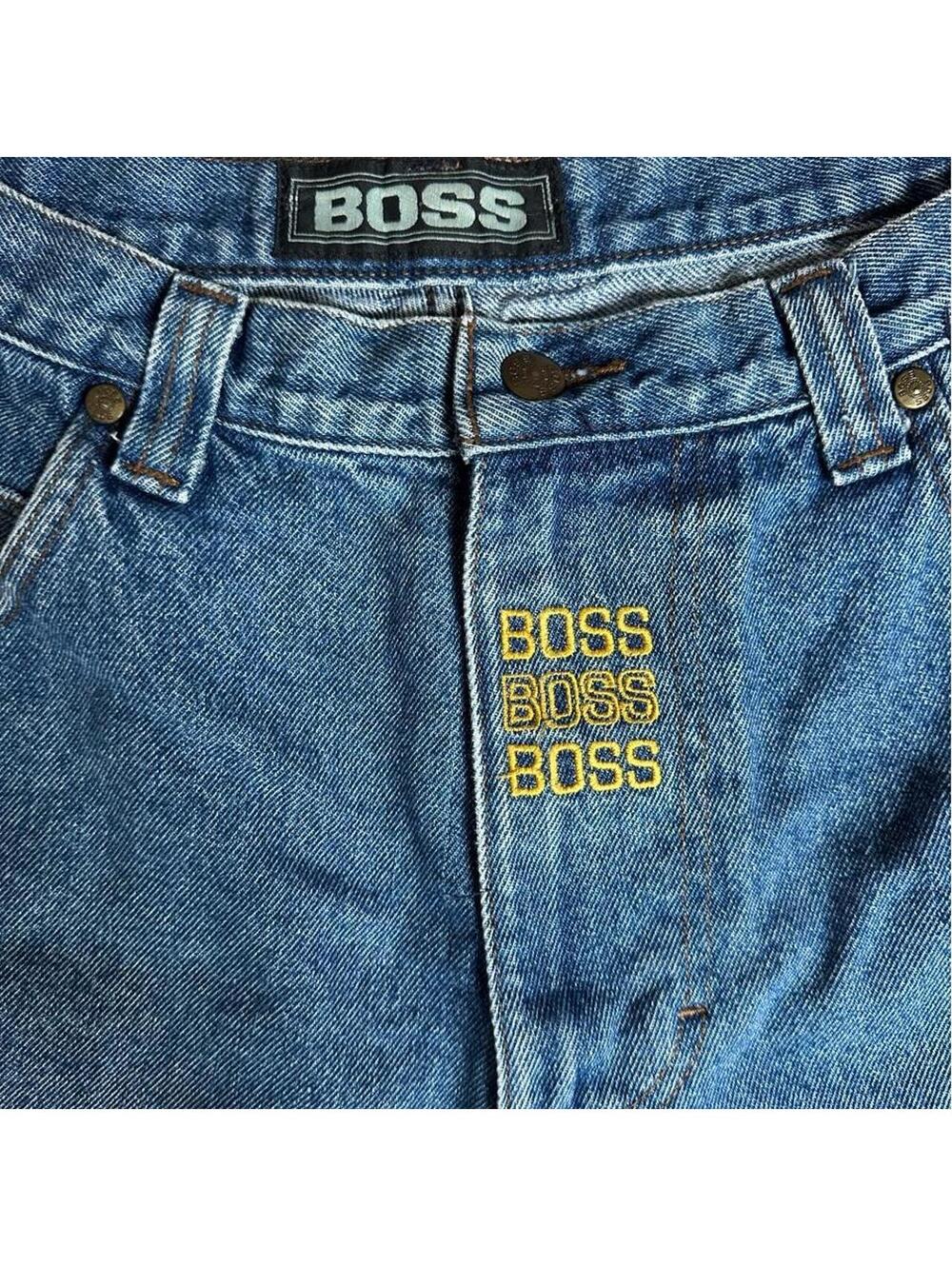 Vintage Y2K BOSS Denim Jorts Men’s 32 Baggy Skater Shorts Hip Hop Embroidered